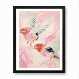 Pink Ethereal Bird Painting Robin 1 Art Print