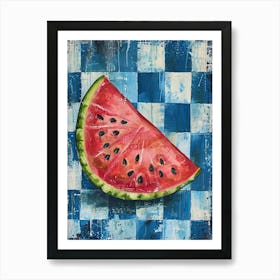 Watermelon Blue Checkerboard 1 Art Print