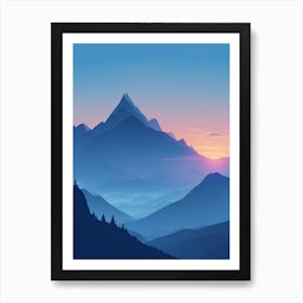 Misty Mountains Vertical Composition In Blue Tone 186 Art Print