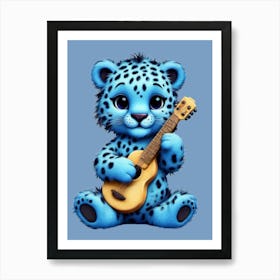 Blue Leopard Playing Guitar Art Print