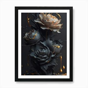 Black And Gold Roses 1 Art Print