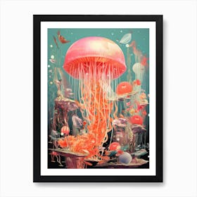 Jellyfish Retro Space Collage 4 Art Print