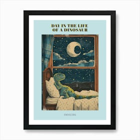 Dinosaur In Bed Retro Collage 1 Poster Art Print