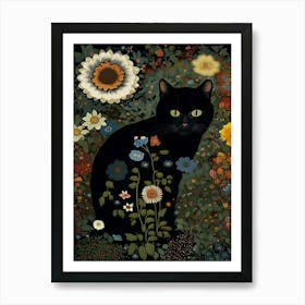 Black Cat In A Garden 2 Art Print