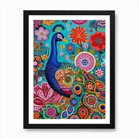 Kitsch Colourful Peacock 3 Art Print