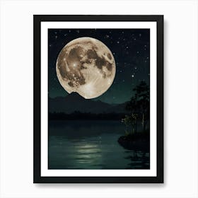 Full Moon Over Lake Art Print