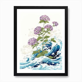 Great Wave With Verbena Flower Drawing In The Style Of Ukiyo E 3 Art Print