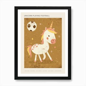 Unicorn Playing Football Muted Pastel 1 Poster Art Print