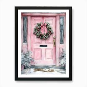 Pink Christmas Door Art Print