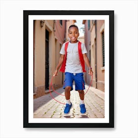 Little Boy Playing With A Skipping Rope Art Print