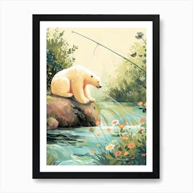 Polar Bear Fishing In A Stream Storybook Illustration 3 Art Print