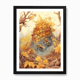 Yellow Faced Bee Beehive Watercolour Illustration 3 Poster