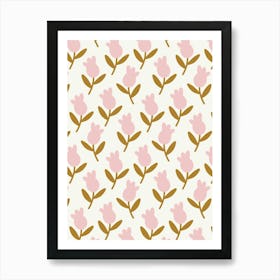 Pink Tulips Floral Pattern Cream Art Print