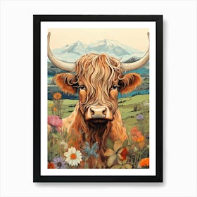 Floral Portrait Of A Highland Cow 3 Art Print