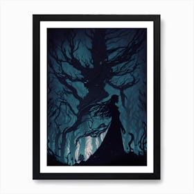 Wanderer in the dark forest Art Print
