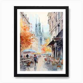 Brussels Belgium In Autumn Fall, Watercolour 1 Art Print