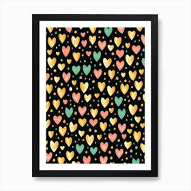 Black Gold & Blush Pink Heart Line Pattern Art Print
