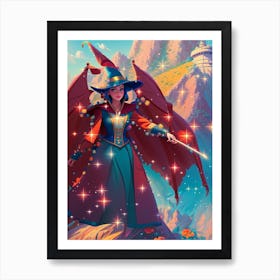 Fantasy Wizard In The Sky Art Print