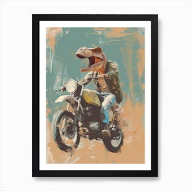 Dinosaur Portrait On A Motorbike Art Print