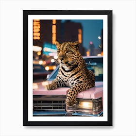 Leopard On A Pink Cadillac Art Print