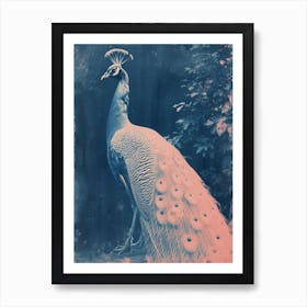 Peacock In The Leaves Cyanotype Inspired 5 Art Print