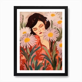 Woman With Autumnal Flowers Oxeye Daisy Art Print