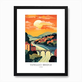 Yangluo Yangtze River Bridge, China Colourful 1 Travel Poster Art Print