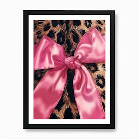 Leopard And Pink Bows 2 Pattern Art Print