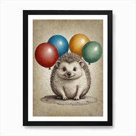 Hedgehog With Balloons 2 Art Print