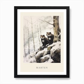 Winter Watercolour Marten 3 Poster Art Print