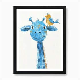 Small Joyful Giraffe With A Bird On Its Head 8 Art Print