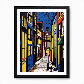 Painting Of Amsterdam With A Cat In The Style Of Pop Art, Illustration Style 1 Affiche