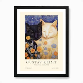 Gustav Klimt Flower Sleeping Cats Art Print