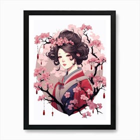 Cherry Blossoms Japanese Style Illustration 13 Art Print