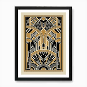 Art Deco Pattern 2 Black and Gold Art Print