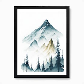 Mountain And Forest In Minimalist Watercolor Vertical Composition 143 Art Print