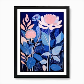 Blue Flower Illustration Protea 1 Art Print