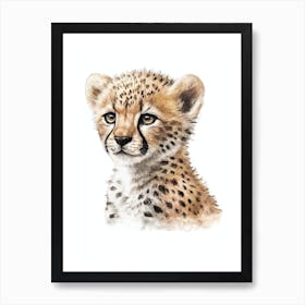 Baby Cheetah Aesthetic Watercolor Painting Portrait Art Print