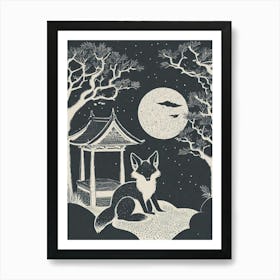 A Mystical Scene Of Fox Spirits In A Moonlit Shrine Ukiyo-E Art Print