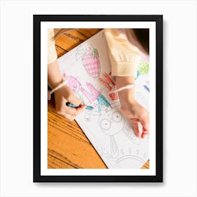 Child Draws On Paper Art Print