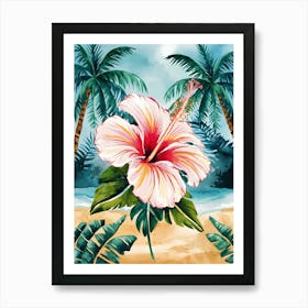 Hibiscus Flower On The Beach Art Print