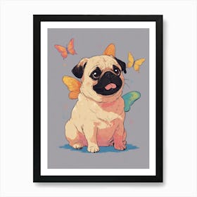 Pug With Butterflies Art Print