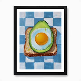 Avocado Egg On Toast Blue Checkerboard 2 Art Print