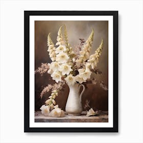 Foxglove, Autumn Fall Flowers Sitting In A White Vase, Farmhouse Style 4 Art Print