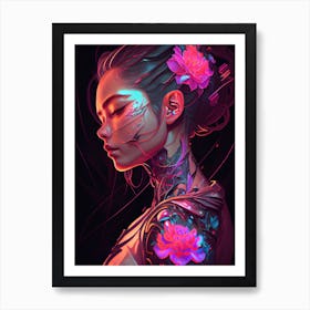 Sci-Fi Cyberpunk Flower Girl Art Print
