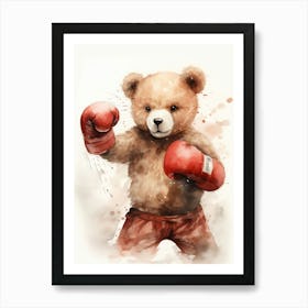 Boxing Teddy Bear Painting Watercolour 1 Art Print