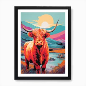 Highland Cows In The Glen Colour Burst 3 Art Print