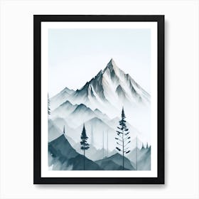 Mountain And Forest In Minimalist Watercolor Vertical Composition 122 Art Print