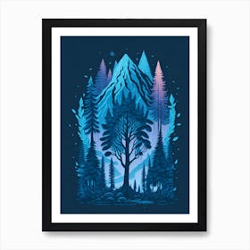 A Fantasy Forest At Night In Blue Theme 41 Art Print