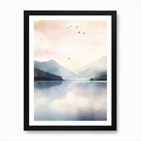 Watercolour Landscape, Blue Nordic Nature Lake 3 Art Print